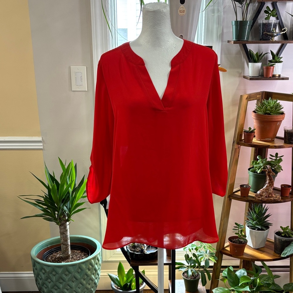 Chaus orange red v neck blouse size M